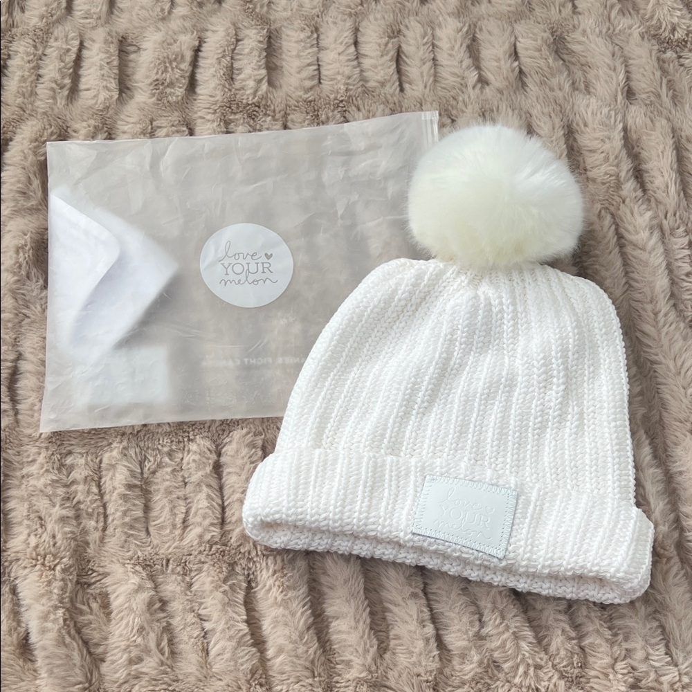NEW Love Your Melon White Pom Knit Beanie Winter Hat